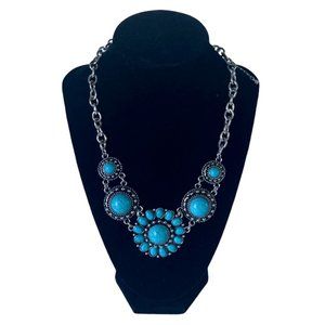 Wild & Free Spectacular Handmade Retro Sun Flower Turquoise Silver Necklace